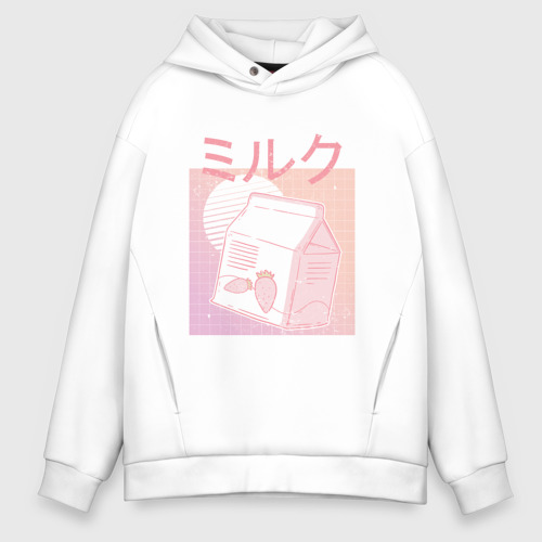 Мужское худи Oversize хлопок Vaporwave Strawberry Milk, цвет белый