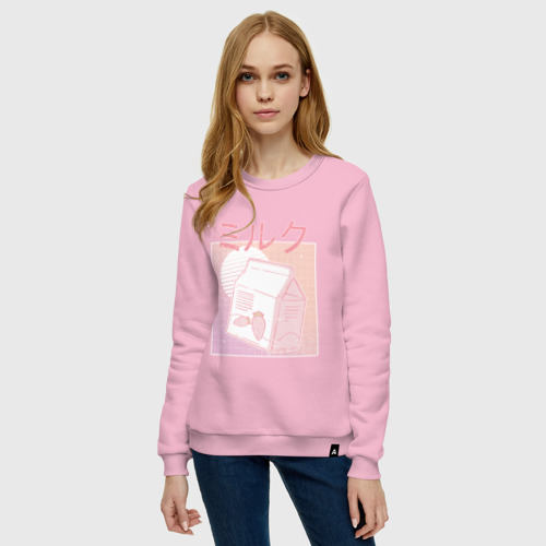 Женский свитшот хлопок Vaporwave Strawberry Milk, цвет светло-розовый - фото 3