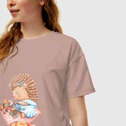 Женская футболка хлопок Oversize Девушка-ежик плетет венок - фото 2