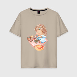 Женская футболка хлопок Oversize Девушка-ежик плетет венок