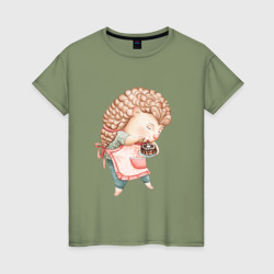 Женская футболка хлопок Девушка-ежик и тортик