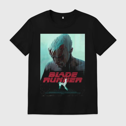 Мужская футболка хлопок с принтом Слезы в дожде Blade Runner, вид спереди #2