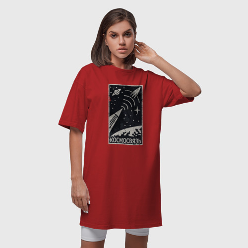 Платье-футболка хлопок Космосвязь, цвет красный - фото 5