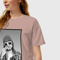Женская футболка хлопок Oversize Курт Кобейн Nirvana чб - фото 2
