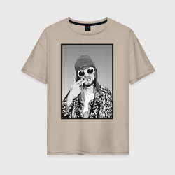 Курт Кобейн Nirvana чб – Женская футболка хлопок Oversize с принтом купить со скидкой в -16%