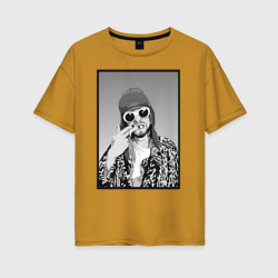 Женская футболка хлопок Oversize Курт Кобейн Nirvana чб