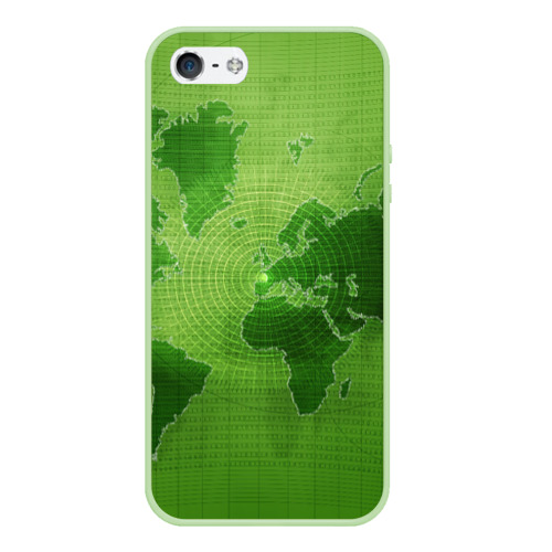 Чехол для iPhone 5/5S матовый Карта мира, цвет салатовый
