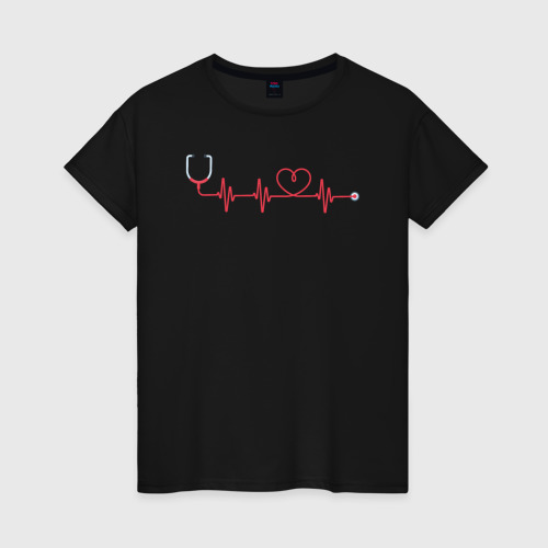 Женская футболка хлопок Стетоскоп, цвет черный