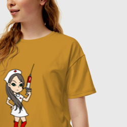 Женская футболка хлопок Oversize Медсестра со шприцом - фото 2