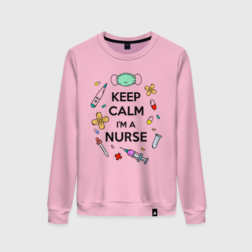 Женский свитшот хлопок с принтом Keep Calm Медсестра, вид спереди #2