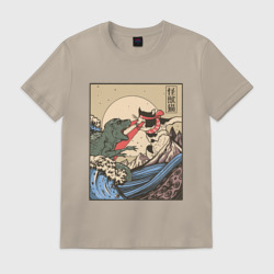 Мужская футболка хлопок Cat Kong versus Godzilla Kaiju
