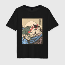Мужская футболка хлопок Oversize Cat Kong versus Godzilla Kaiju