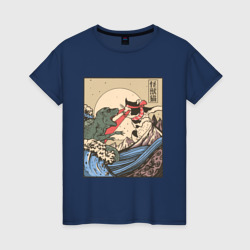 Женская футболка хлопок Cat Kong versus Godzilla Kaiju