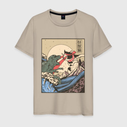 Мужская футболка хлопок Cat Kong versus Godzilla Kaiju