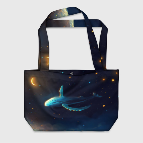 Пляжная сумка 3D Синий кит в ночном небе