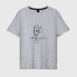 Кот с бокалом вина татуировка – Мужская футболка хлопок Oversize с принтом купить со скидкой в -16%