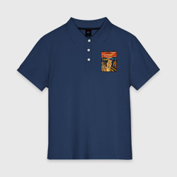 Женское поло хлопок Кот пародия на Крик Мунка