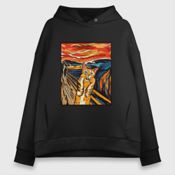 Женское худи Oversize хлопок Кот пародия на Крик Мунка