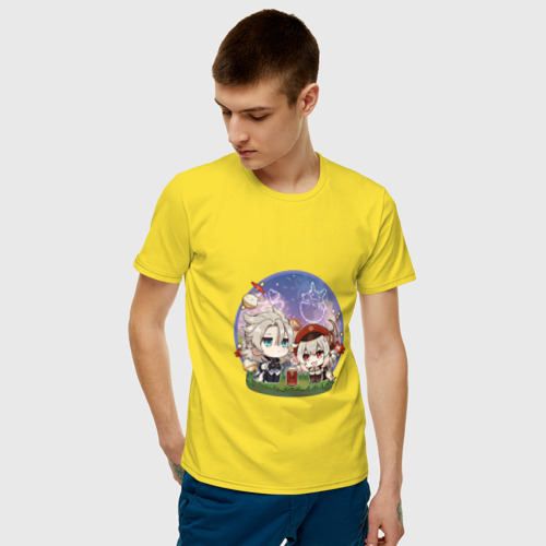 Мужская футболка хлопок с принтом Фейерверк Альбедо и Кли, фото на моделе #1