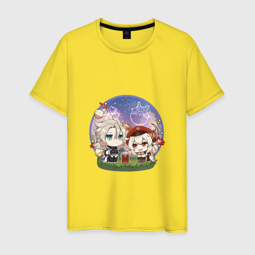 Мужская футболка хлопок с принтом Фейерверк Альбедо и Кли, вид спереди #2