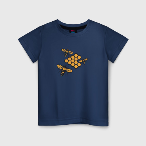 Детская футболка хлопок Пчелы у сот, цвет темно-синий