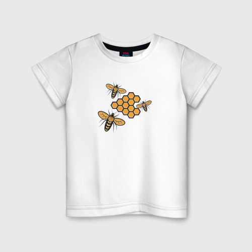 Детская футболка хлопок Пчелы у сот, цвет белый