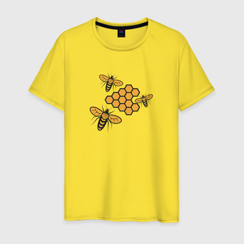 Мужская футболка хлопок Пчелы у сот, цвет желтый