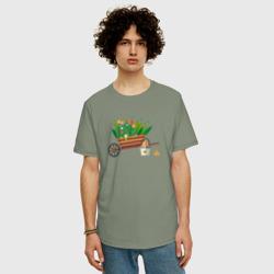 Мужская футболка хлопок Oversize Тележка с цветами - фото 2