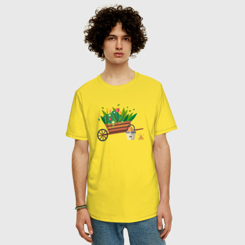 Мужская футболка хлопок Oversize Тележка с цветами, цвет желтый - фото 3