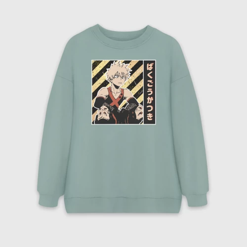 Женский свитшот oversize без начеса хлопок Моя геройская академия Бакуго