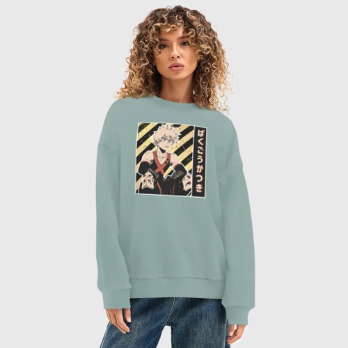 Женский свитшот oversize без начеса хлопок Моя геройская академия Бакуго - фото 3