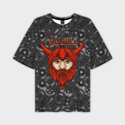 Мужская футболка oversize 3D Valheim красный викинг