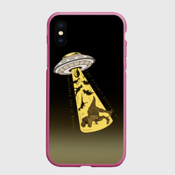 Чехол для iPhone XS Max матовый НЛО похищает динозавров