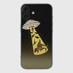 Чехол для iPhone 16 силиконовый с защитой камеры НЛО похищает динозавров