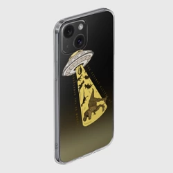 Чехол для iPhone 15 силиконовый с защитой камеры НЛО похищает динозавров - фото 2
