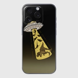 Чехол для iPhone 15 Pro силиконовый с защитой камеры НЛО похищает динозавров