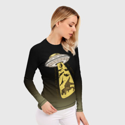 Женский рашгард 3D НЛО похищает динозавров - фото 2