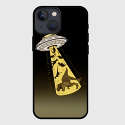 Чехол для iPhone 13 mini НЛО похищает динозавров