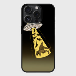 Чехол силиконовый для Apple iPhone 15 Pro матовый НЛО похищает динозавров
