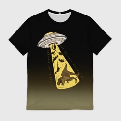 Мужская футболка 3D НЛО похищает динозавров