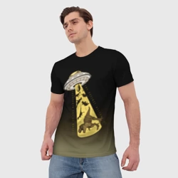 Мужская футболка 3D НЛО похищает динозавров - фото 2