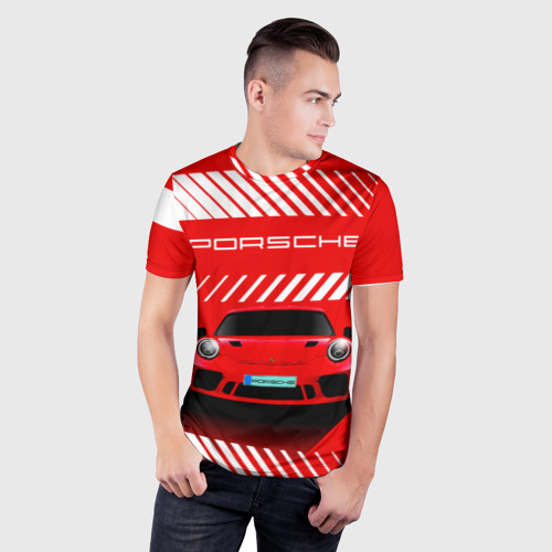 Мужская футболка 3D Slim Porsche Порше red style, цвет 3D печать - фото 3