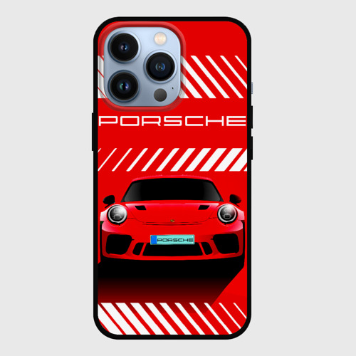 Чехол для iPhone 13 Pro с принтом Porsche Порше red style, вид спереди #2
