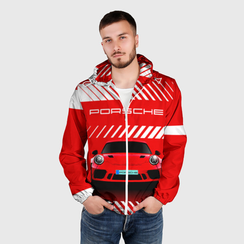 Мужская ветровка 3D Porsche Порше red style, цвет белый - фото 3