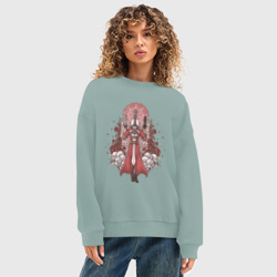 Женский свитшот oversize без начеса хлопок Данте в розах - Devil May Cry - фото 2