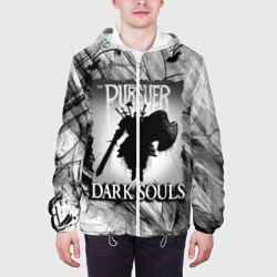 Куртка с принтом Dark Souls тёмный мир для мужчины, вид на модели спереди №3. Цвет основы: белый
