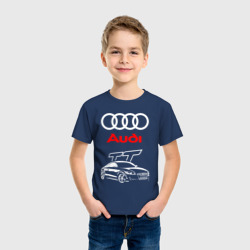 Футболка с принтом Audi TT Ауди ТТ спорт для ребенка, вид на модели спереди №2. Цвет основы: темно-синий