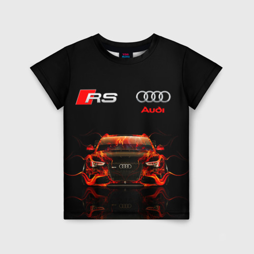 Детская футболка с принтом Audi RS 5 fire Ауди РС 5, вид спереди №1
