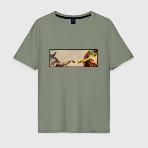 Мужская футболка хлопок Oversize Шрек - Сотворение ослика, цвет авокадо