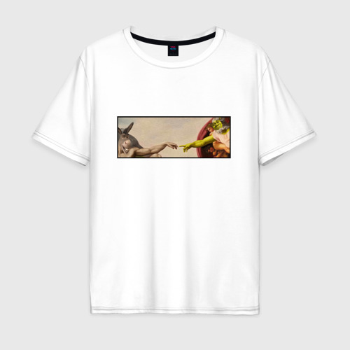 Мужская футболка из хлопка оверсайз с принтом Шрек — Сотворение ослика, вид спереди №1